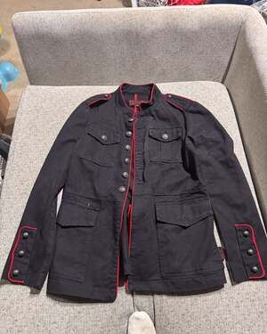 Tripp NYC Men's Black Gothic Military General Jacket with Red Trim